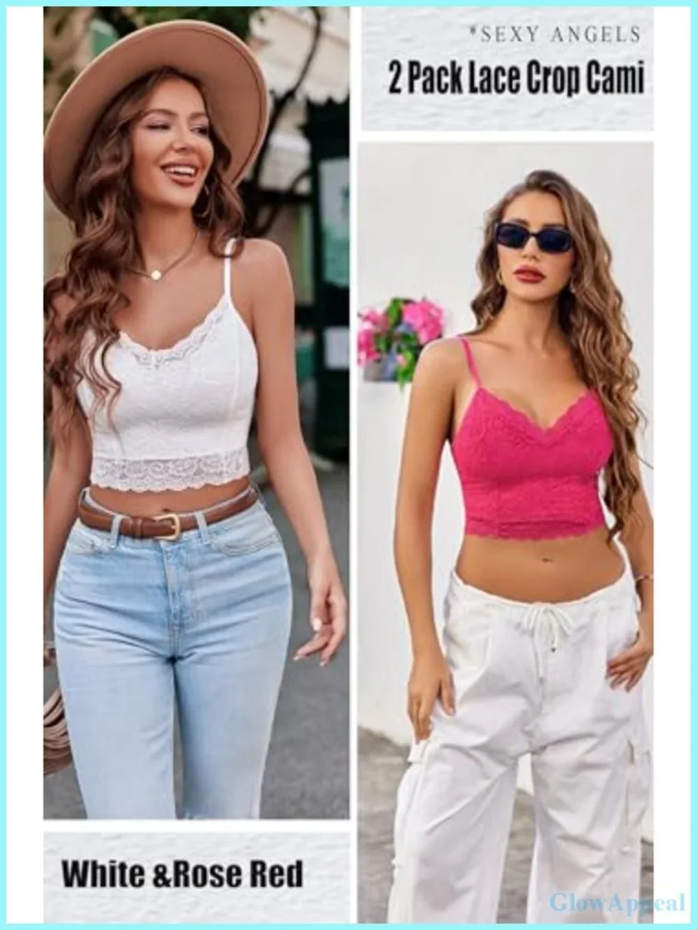 Pack of 2 Lace Bralette Crop Top V Neck Tank Top Slim Camisole